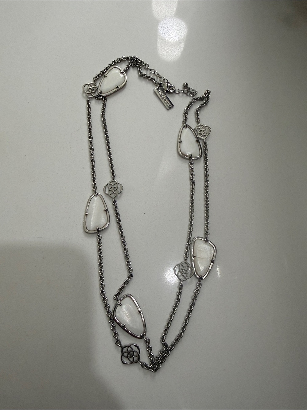 Kendra Scott Silver-Tone White Stone Long Multi-Station Necklace - Picture 1 of 6